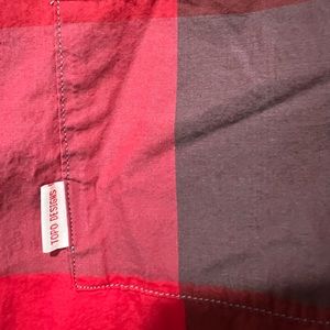 TOPO Designs button up shirt. Red and blue.